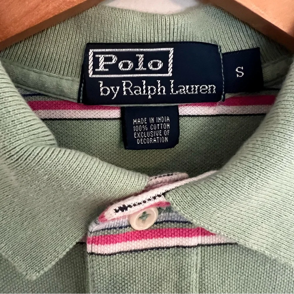 Polo by Ralph Lauren Green and Pink Striped Polo Size Small